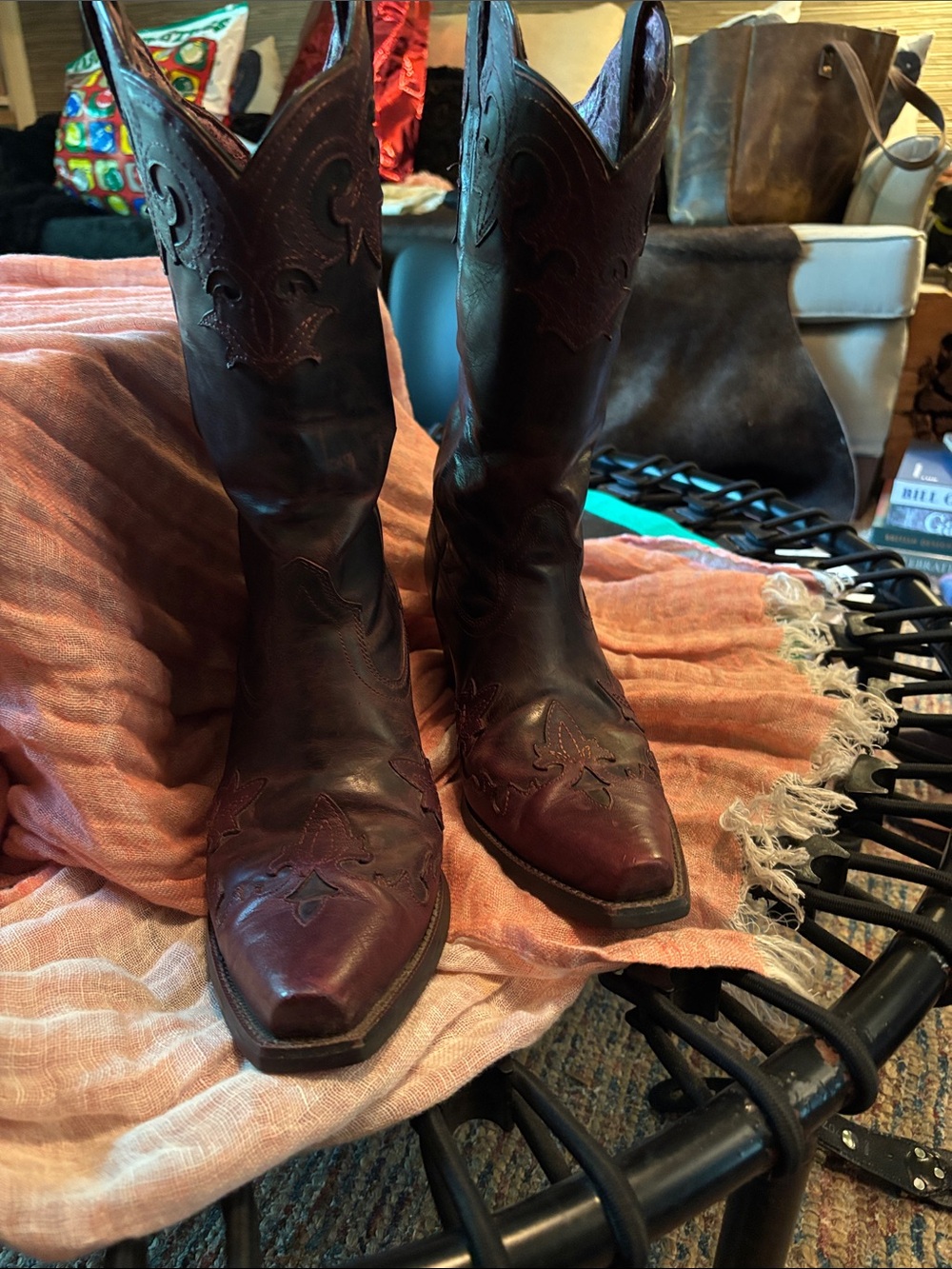 Ariat Pointed-Toe Cowboy Boots in Burgundy